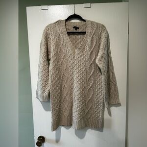 American Eagle Outfitters Cream Cable Knit V-Neck Sweater Dress